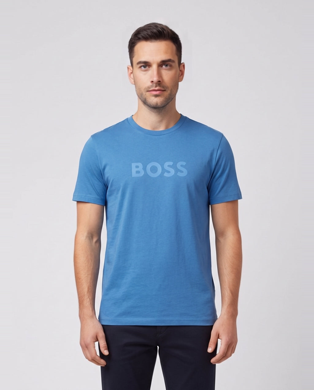 BOSS Bodywear & Swimwear T-Shirt RN Open Blue T Shirt — on model
