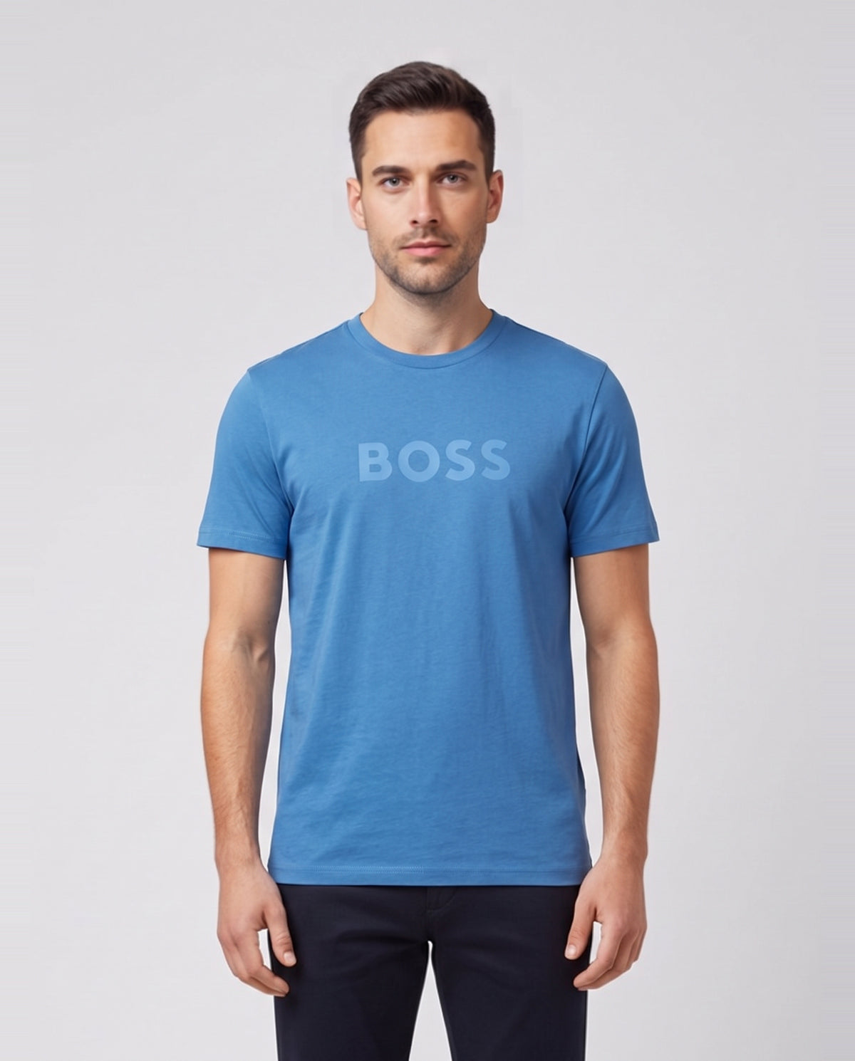 BOSS Bodywear & Swimwear T-Shirt RN Open Blue T Shirt — on model