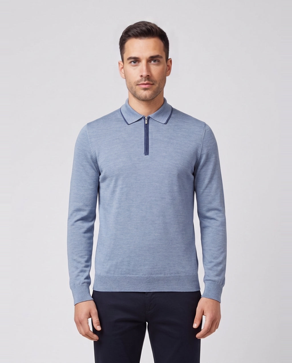 Men's Gran Sasso Blue Tennis Long Sleeve — on model