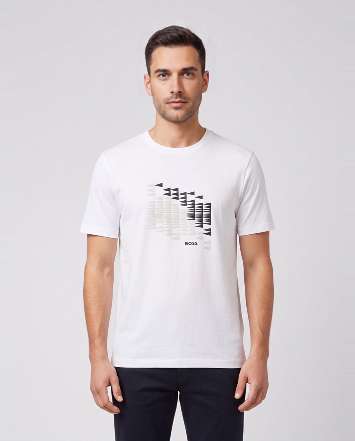 BOSS Green TS Network Flag White T Shirt — on model