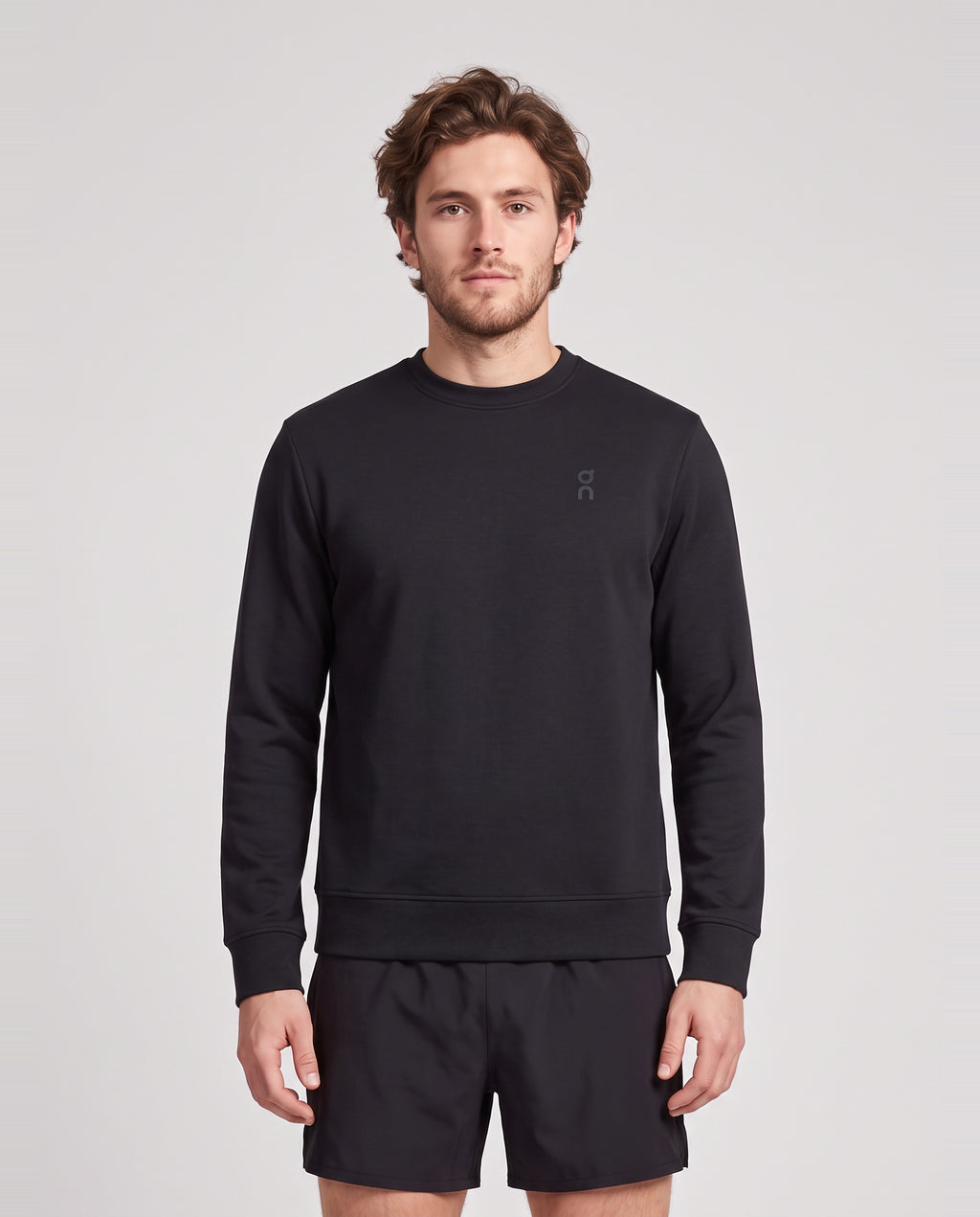 Men's On Running Black Focus Tech Crew Sweatshirt — on model