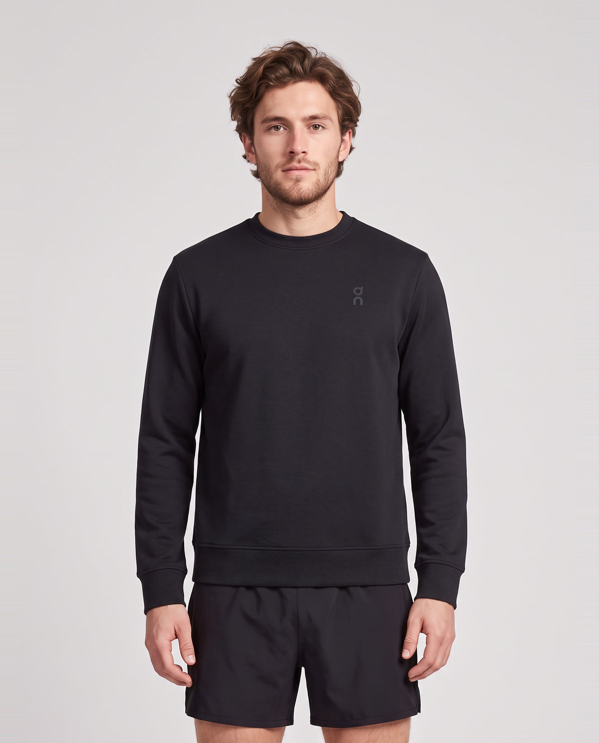 Men's On Running Black Focus Tech Crew Sweatshirt — on model