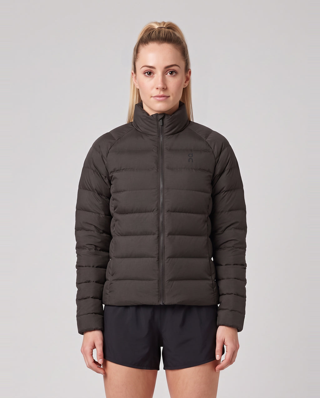Women's On Running Ascent Puffer Jacket 1 Espresso — on model