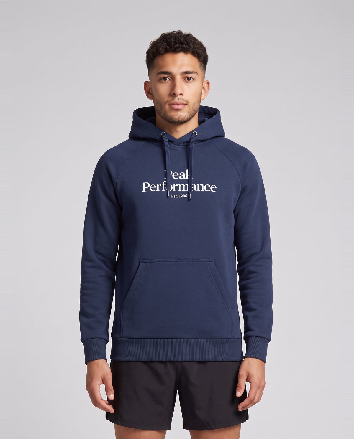 Men's Peak Performance Original Hood in Blue Shadow — on model
