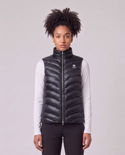 Women's Sandbanks Micro Puffer Gilet in Black — on model