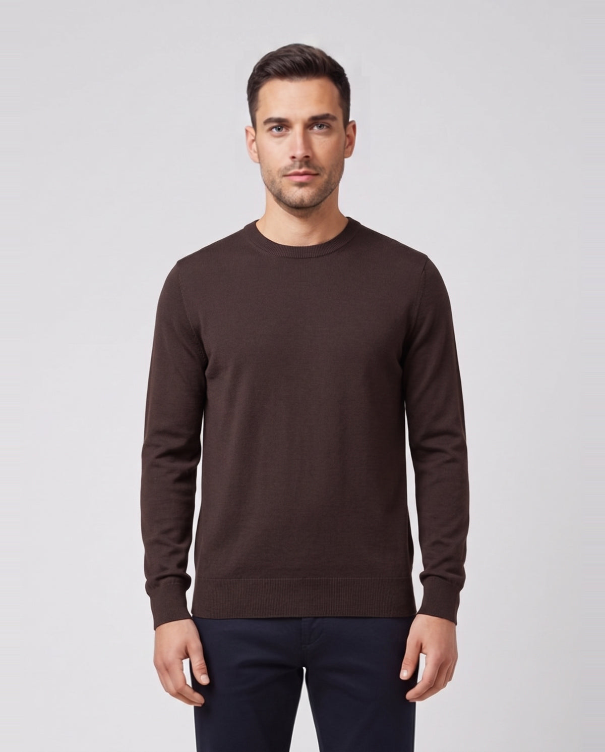 BOSS Black H-Leno Dark Brown Knitwear — on model