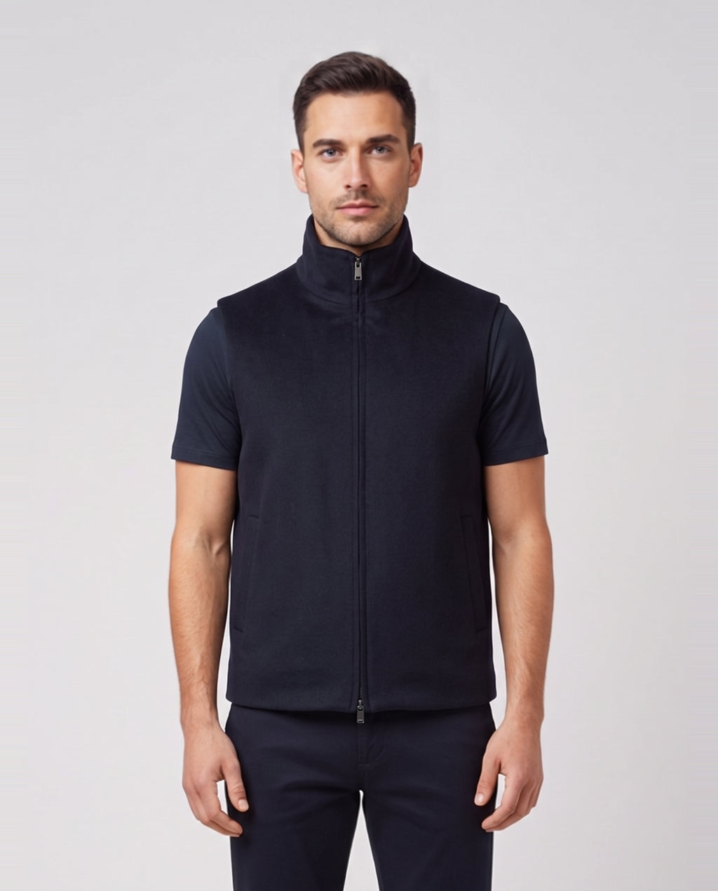 BOSS Black H-Clark-Vest-264 Dark Blue Jackets — on model