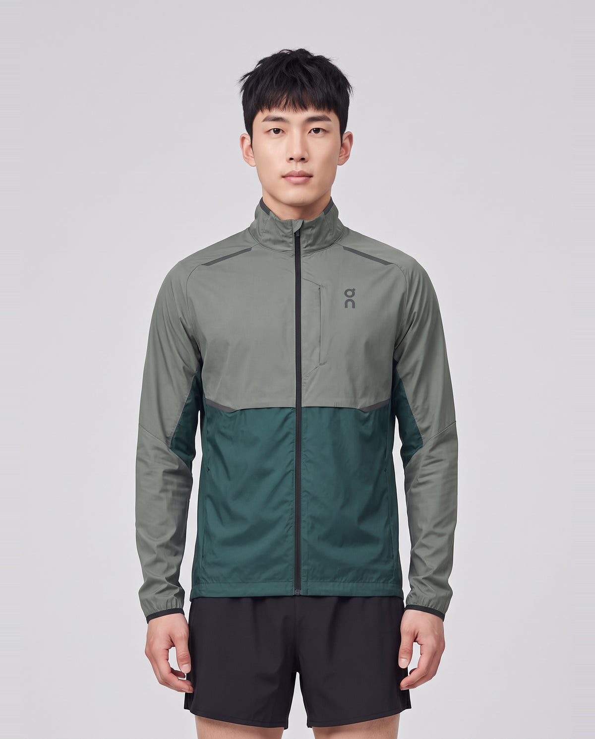 Men's On Running Spirulina Olive Weather Jacket — on model