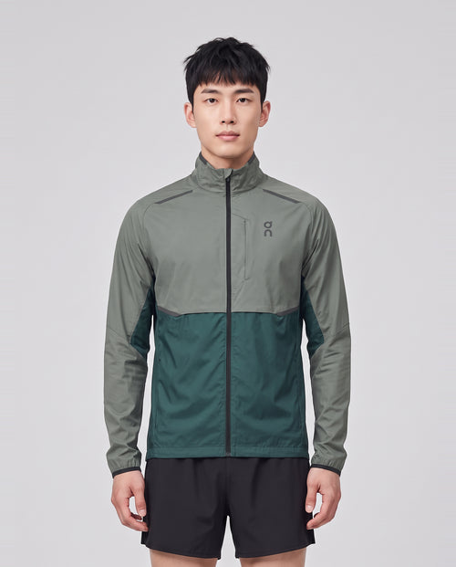 Men's On Running Spirulina Olive Weather Jacket — on model