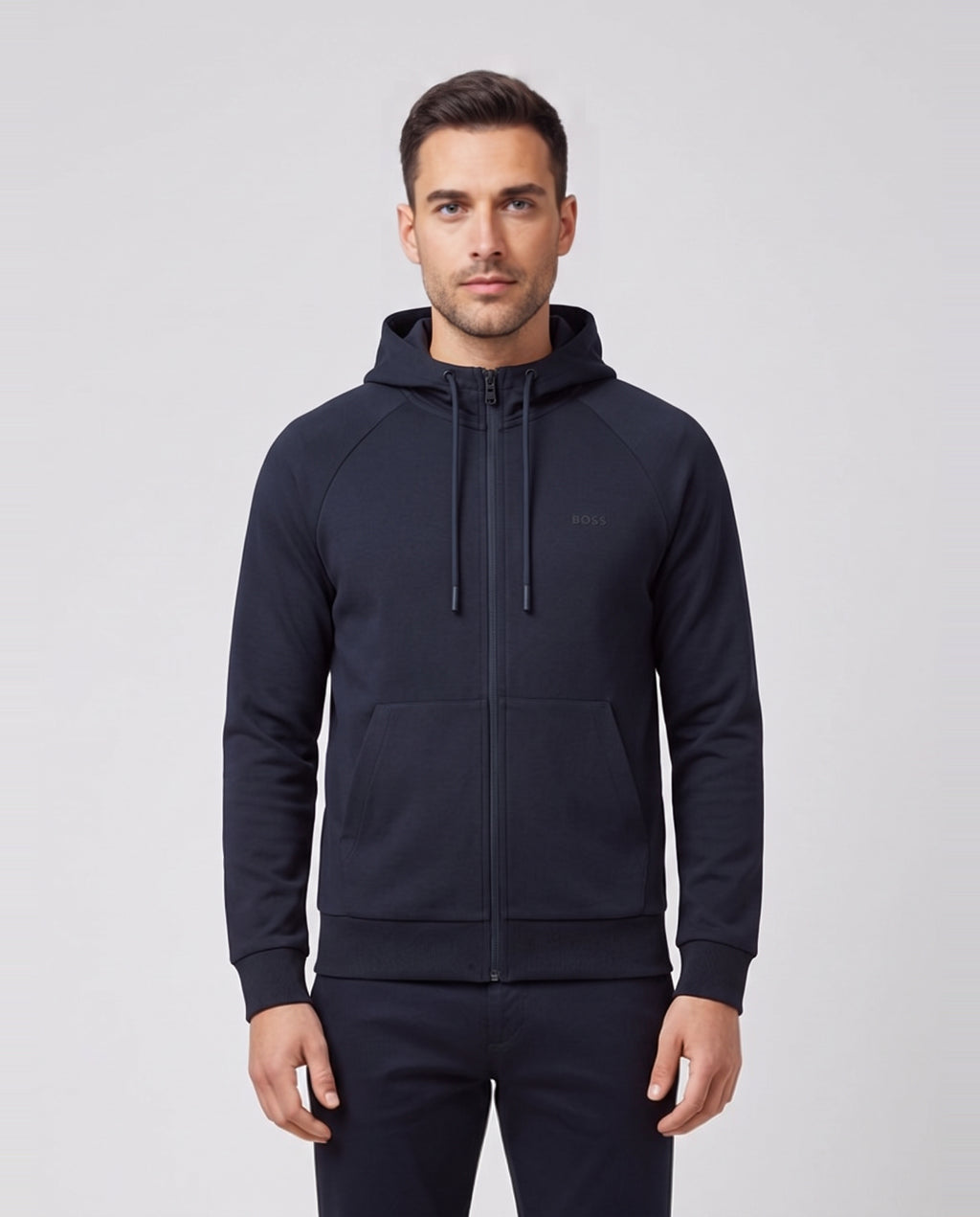 BOSS Green Saggy Dark Blue Tracksuit Jacket — on model