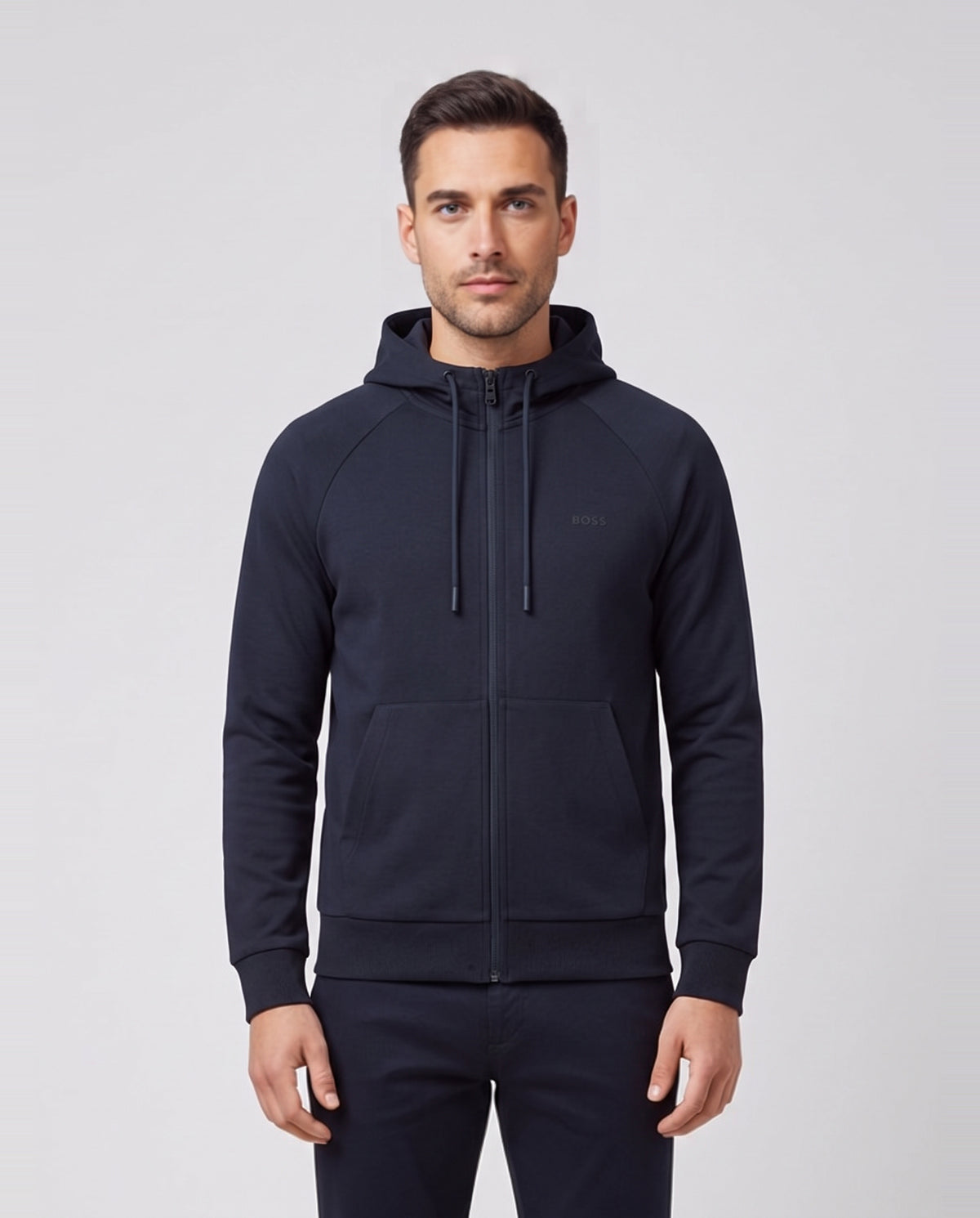 BOSS Green Saggy Dark Blue Tracksuit Jacket — on model
