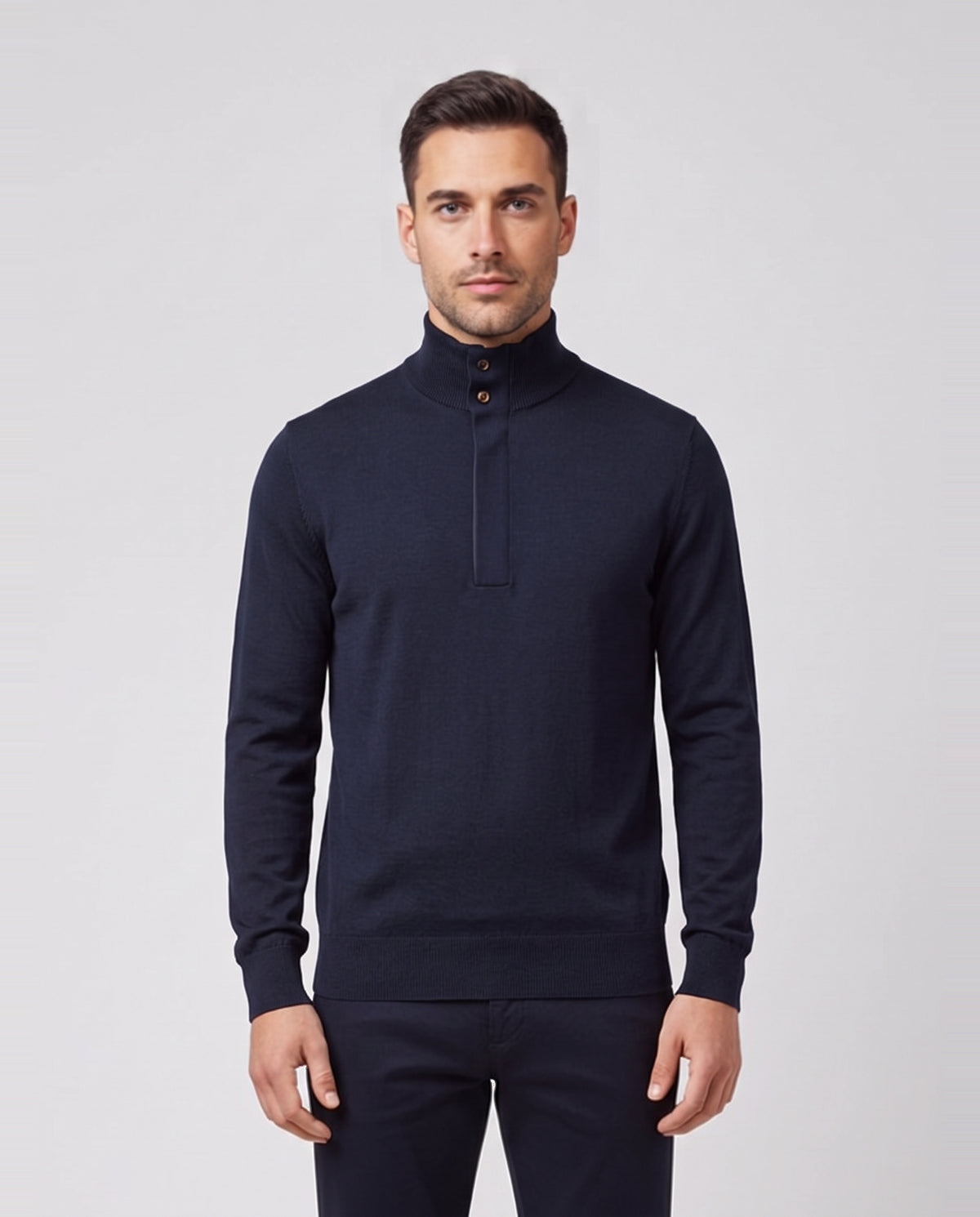 Men's Pal Zileri 1/4 Zip Knitwear Navy — on model