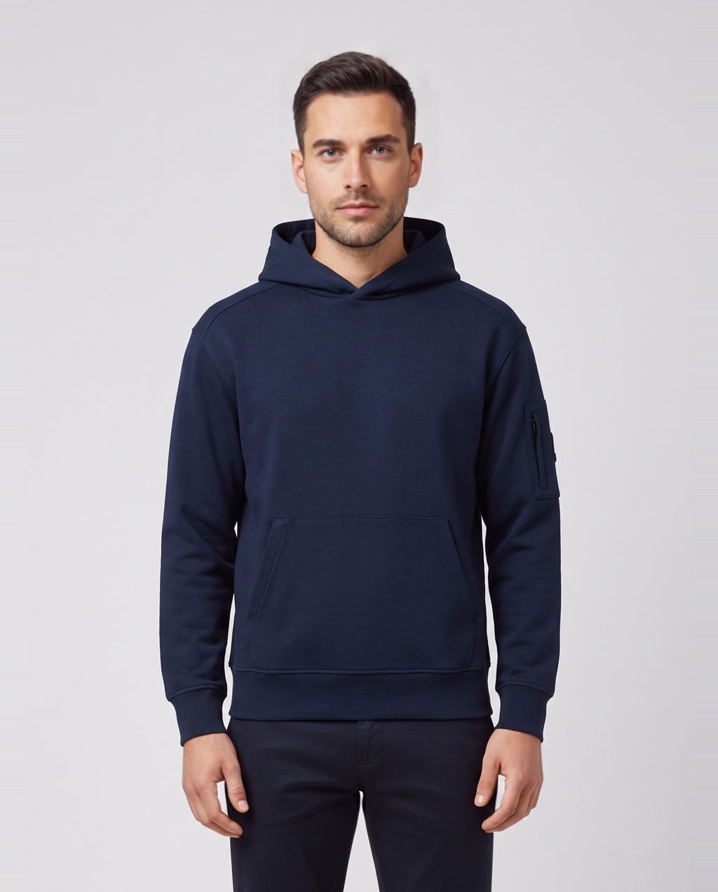 Men's Sandbanks Interlock Hoodie in Navy — on model