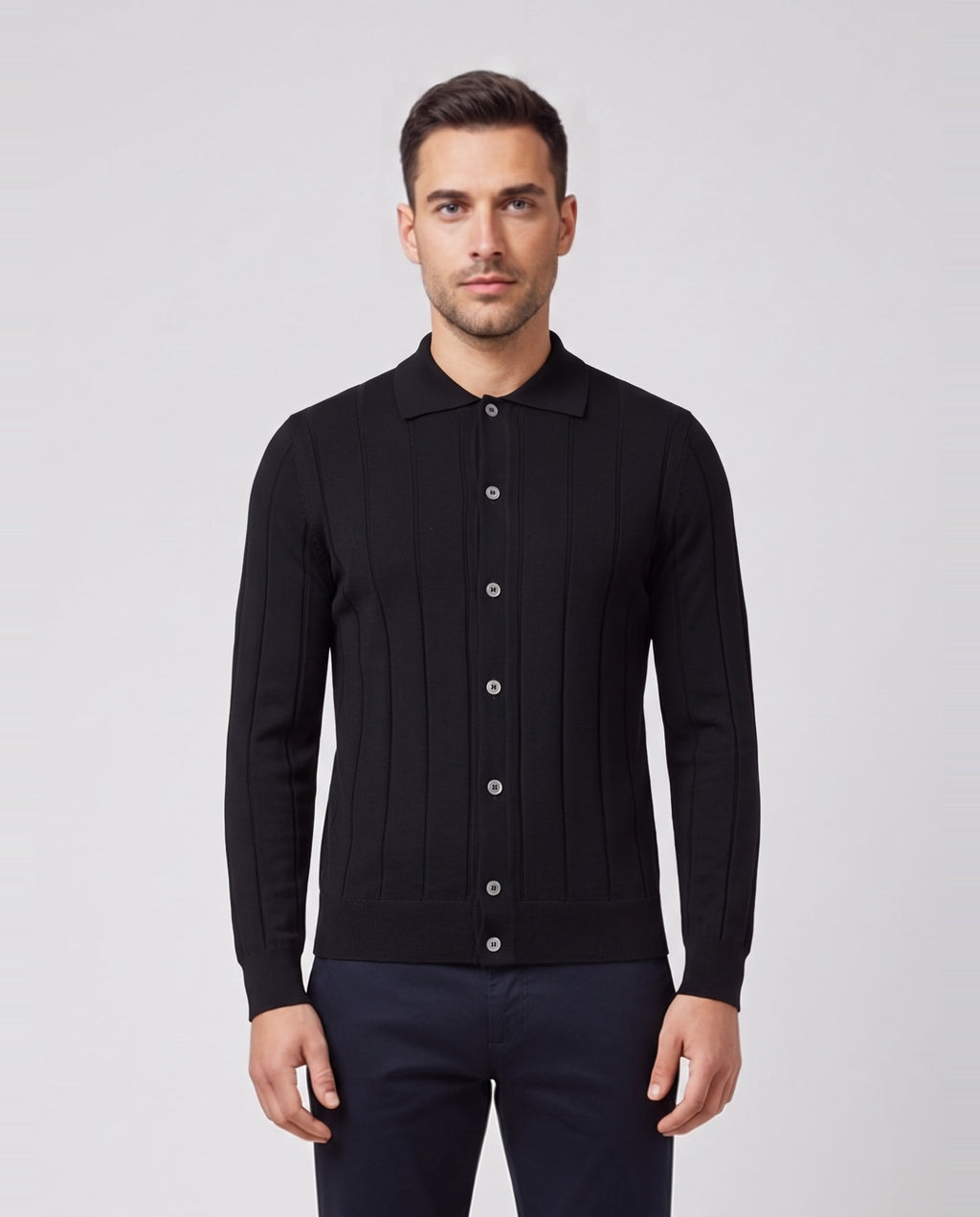 Men's Gran Sasso Black Long Sleeve Shirt — on model