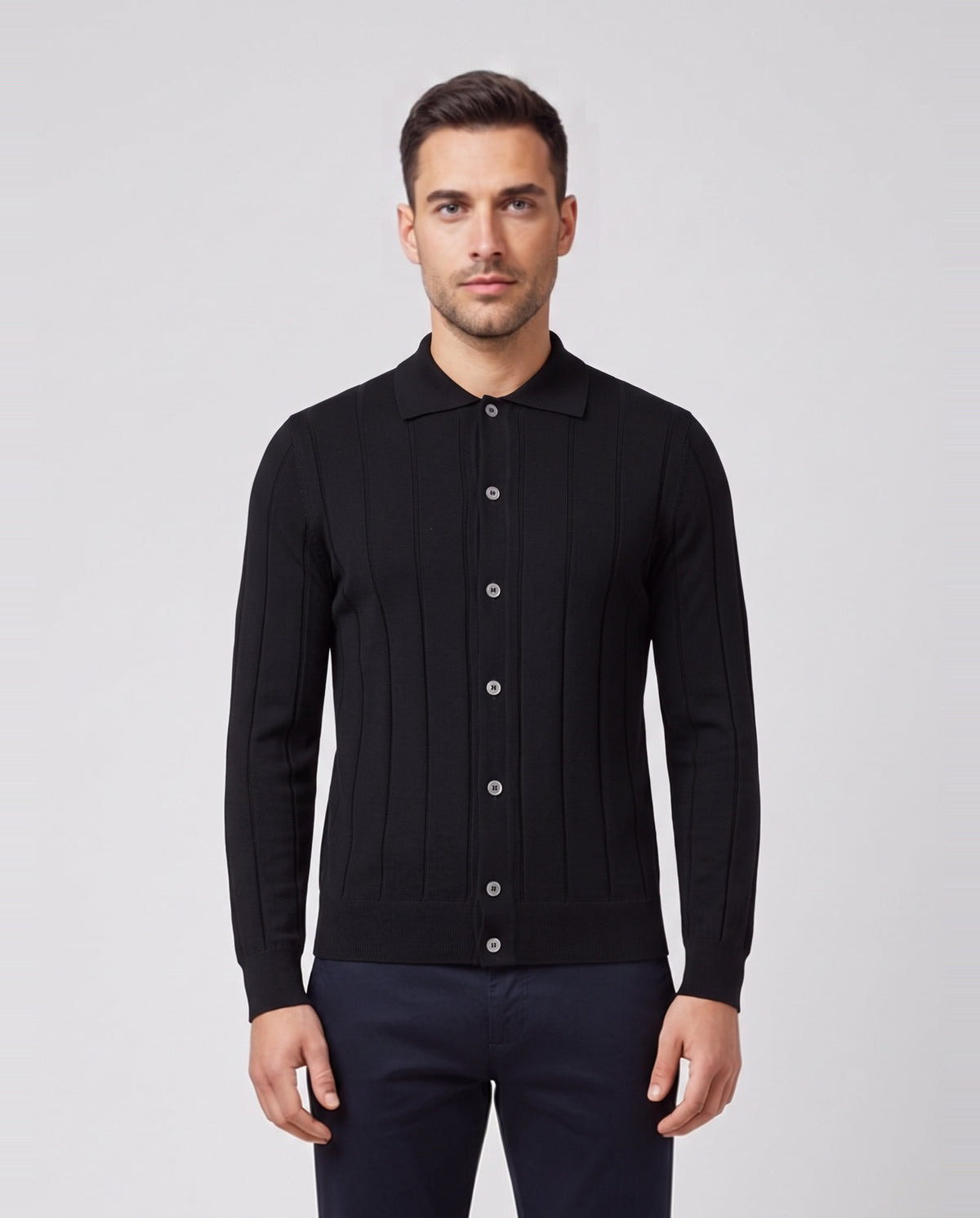 Men's Gran Sasso Black Long Sleeve Shirt — on model