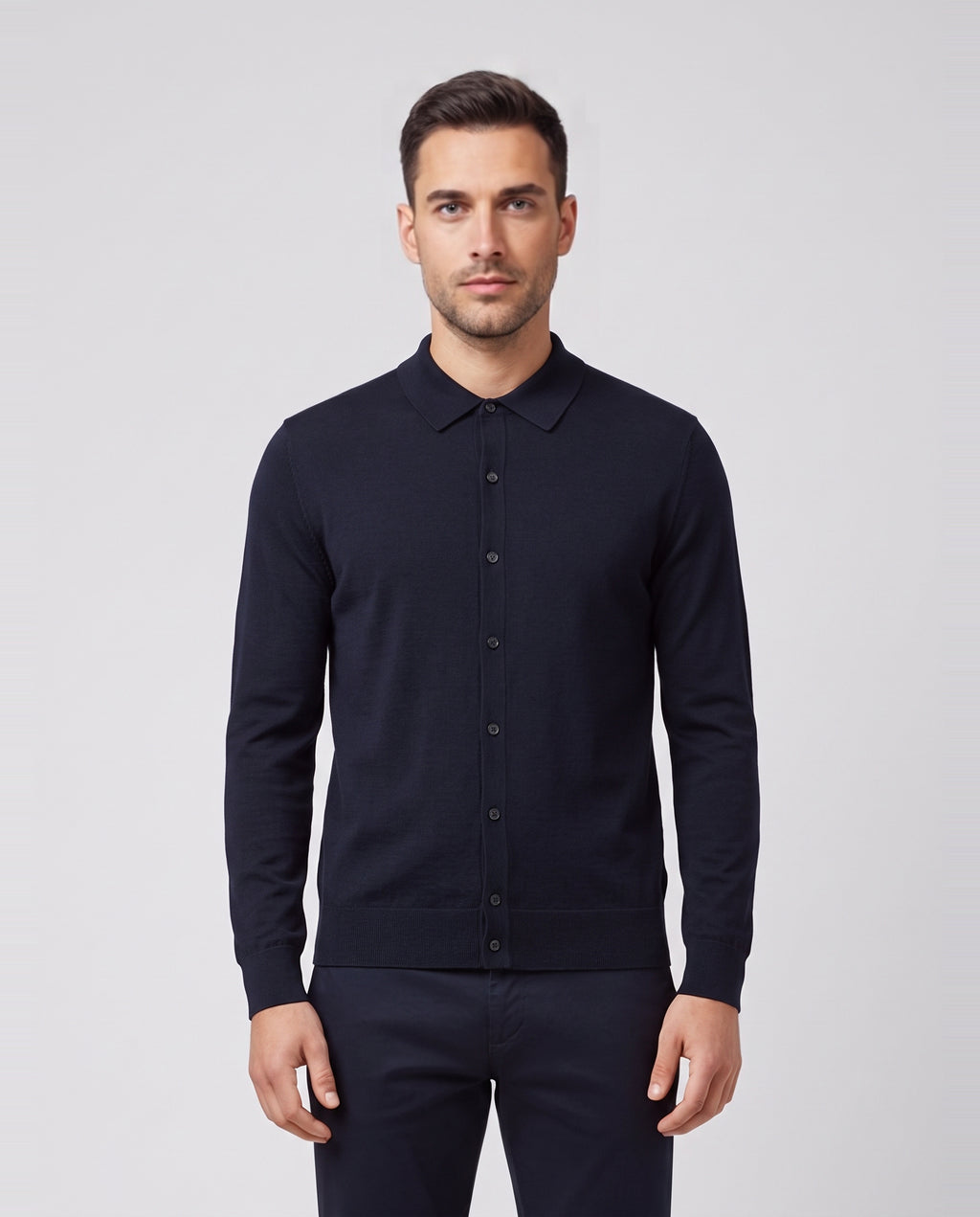 BOSS Black H-Helbert Dark Blue Knitwear — on model