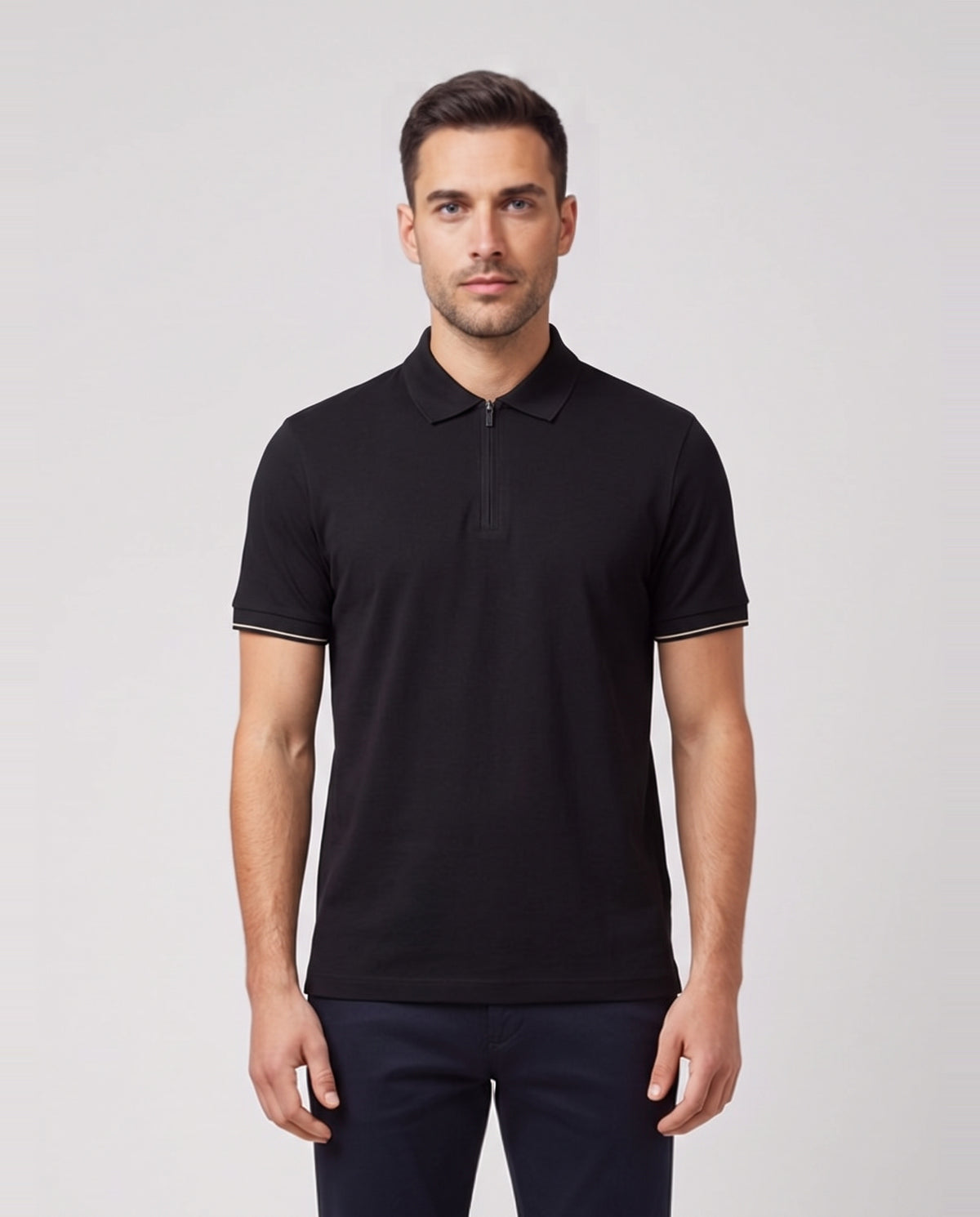 BOSS Black C-Pei 90 Black Polo Shirt — on model