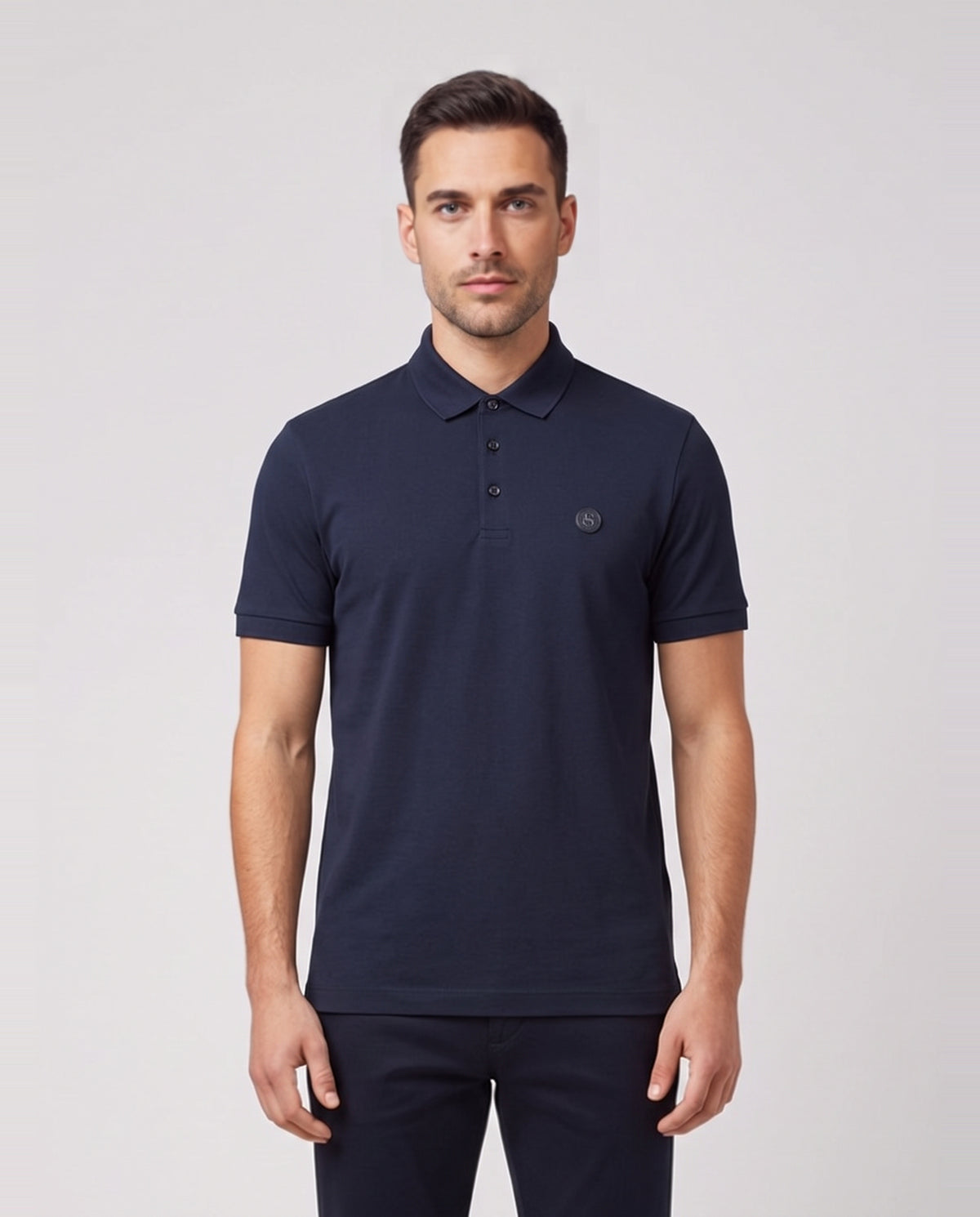 BOSS Black C-Parris 01 Dark Blue Polo Shirt — on model