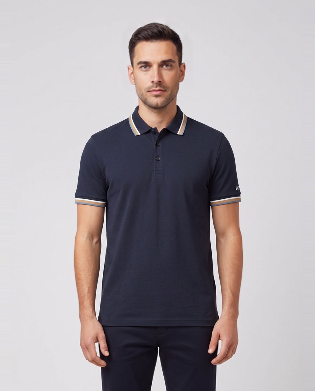 BOSS Green PL GOC Rank Dark Blue Polo Shirt — on model