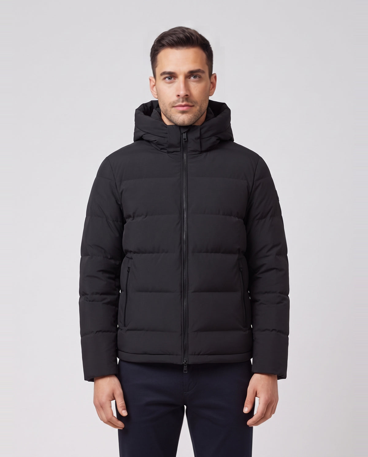 Men's Sandbanks Black Waterproof Banks Puffer Jacket — on model