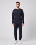 BOSS Black Xmas Long Set Dark Blue Nightwear — on model