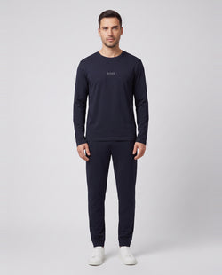 BOSS Black Xmas Long Set Dark Blue Nightwear — on model