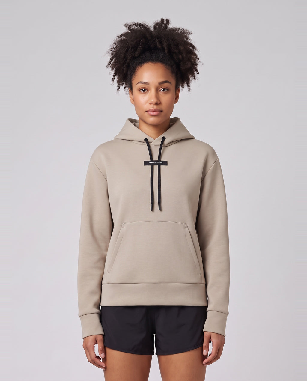 Women's On Running Focus Tech Hoodie Desert — on model