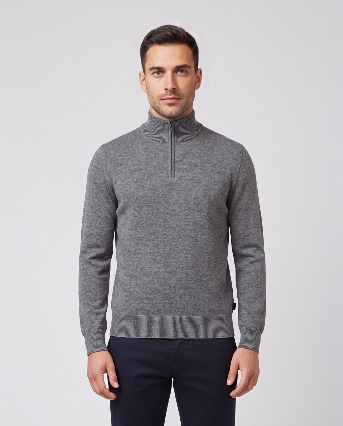 BOSS Black H-Ebenji Medium Grey Knitwear — on model