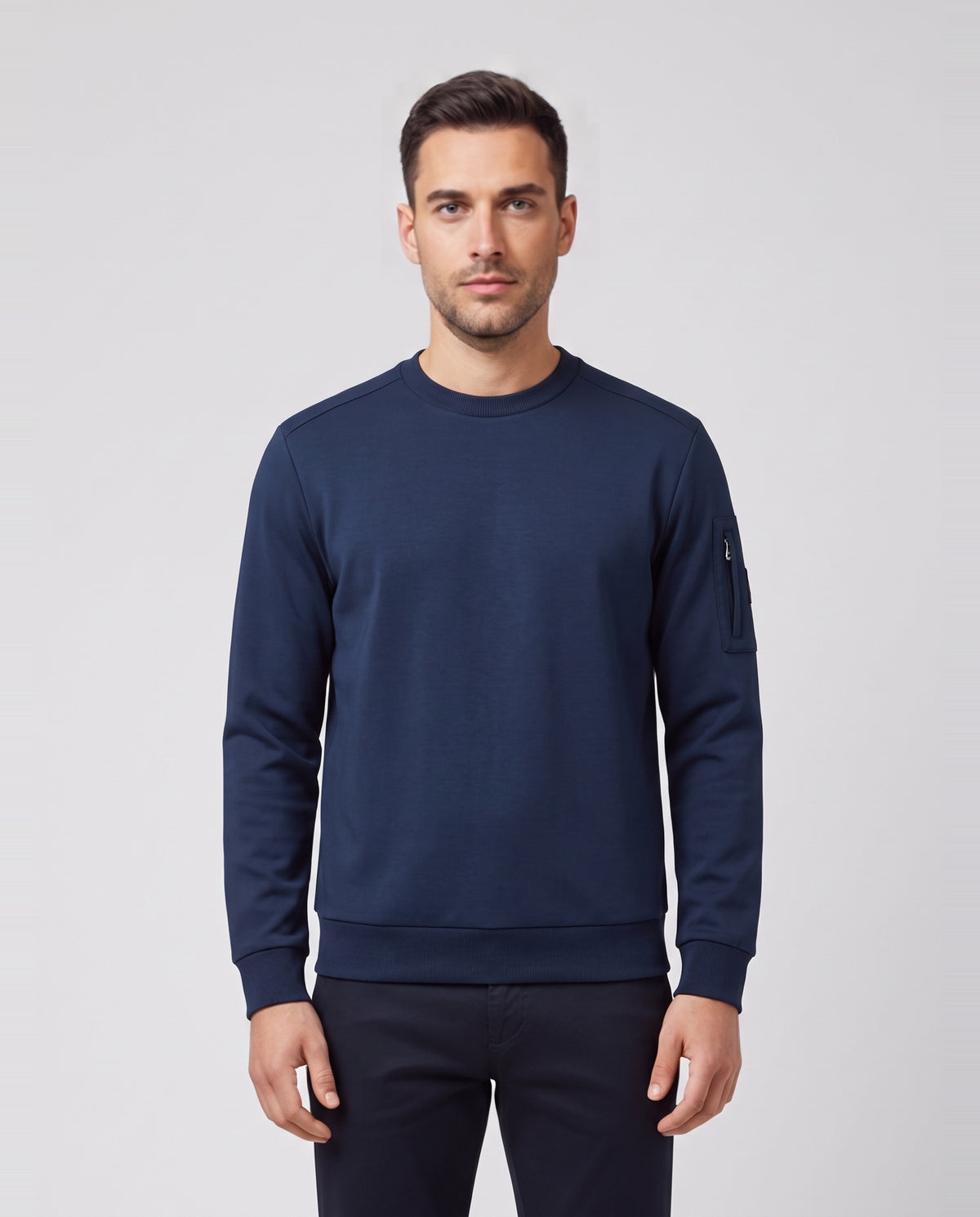 Men's Sandbanks Interlock Pocket Sweatshirt in Navy — on model