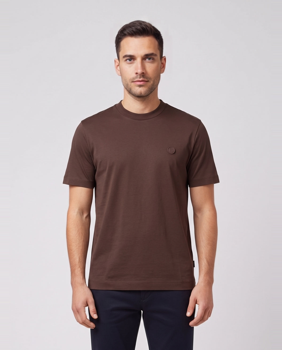 BOSS Black C-Taut 01 Dark Brown T Shirt — on model