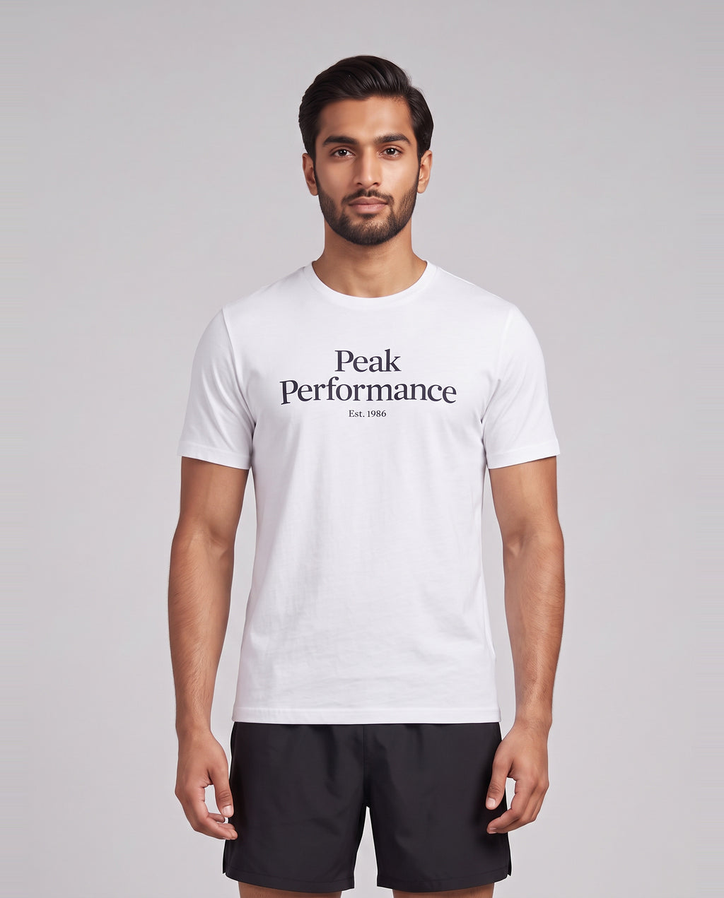 Men's Peak Performance Original Tee in Off White/Black — on model