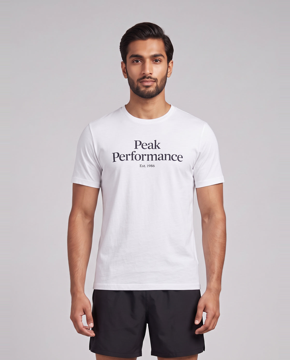 Men's Peak Performance Original Tee in Off White/Black — on model