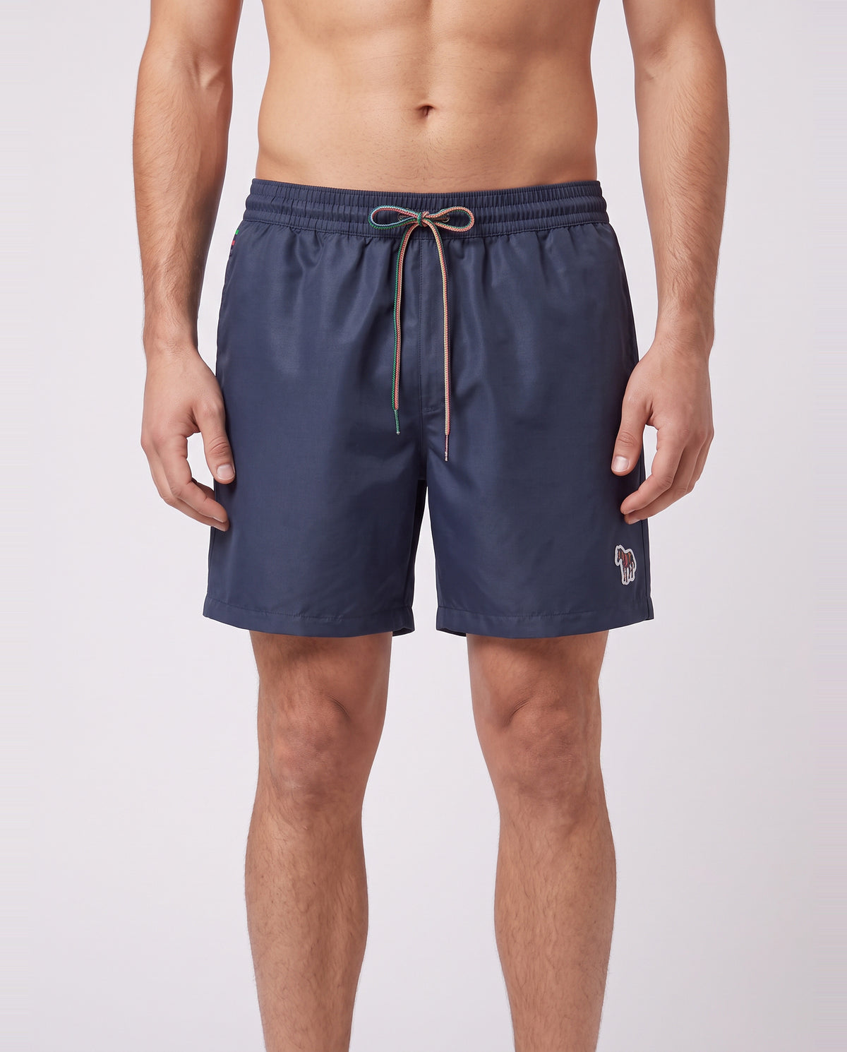 Men's Paul Smith  Navy Zebra Logo Recycled Swim Shorts — on model