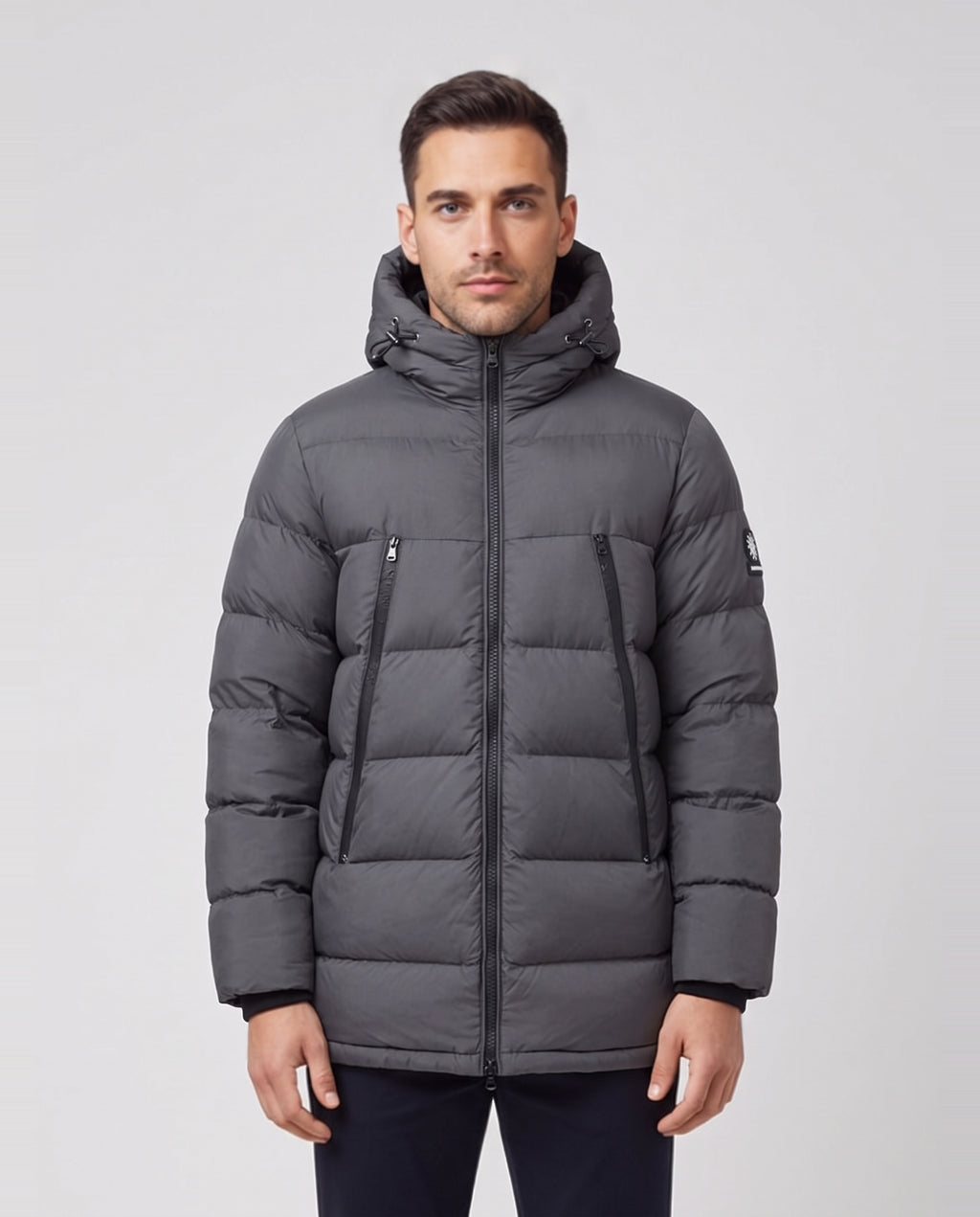 Men's Sandbanks Ravine Charcoal Mid Puffer Jacket — on model
