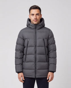 Men's Sandbanks Ravine Charcoal Mid Puffer Jacket — on model