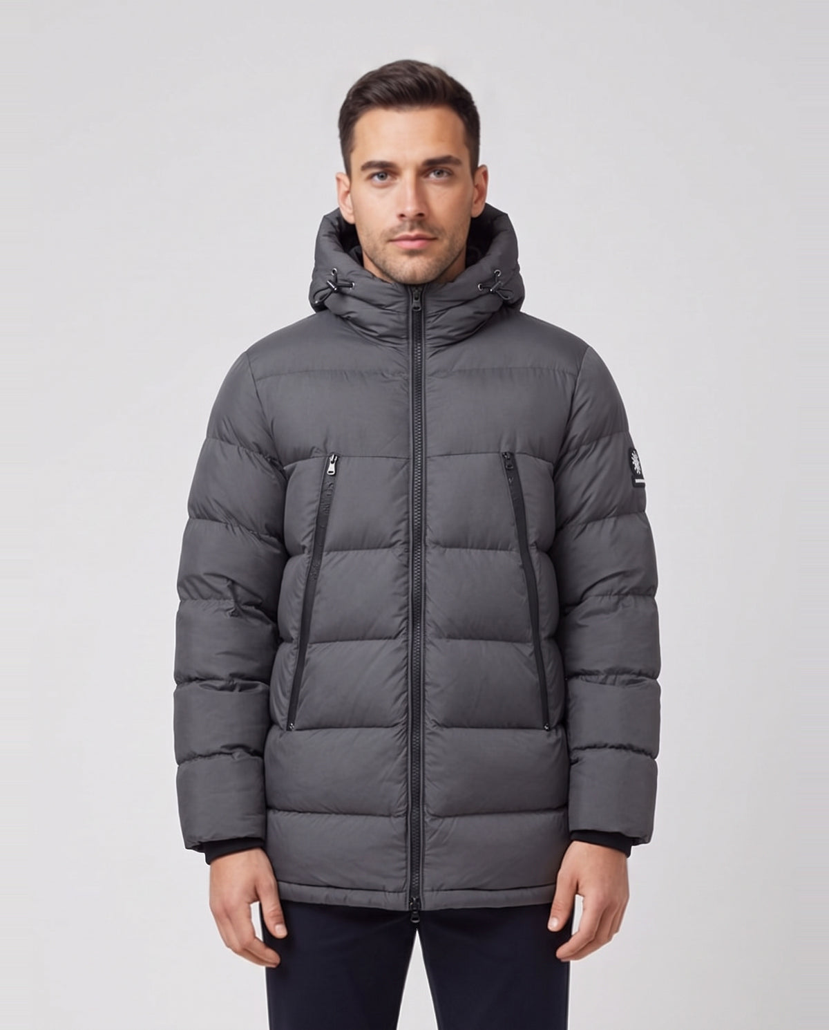 Men's Sandbanks Ravine Charcoal Mid Puffer Jacket — on model