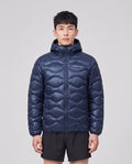 Men's Peak Performance Helium Down Hood Jacket in Blue Shadow — on model