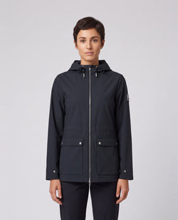 Women's Sandbanks Waterproof Jacket in Black — on model