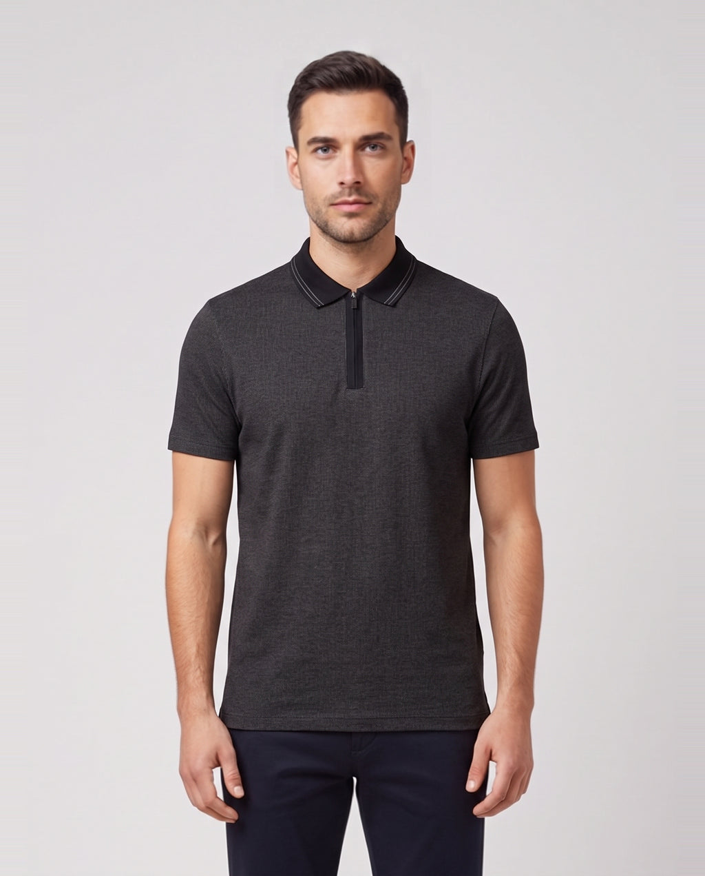 Mens Paul Smith Black Regular Fit Zip Polo Shirt — on model