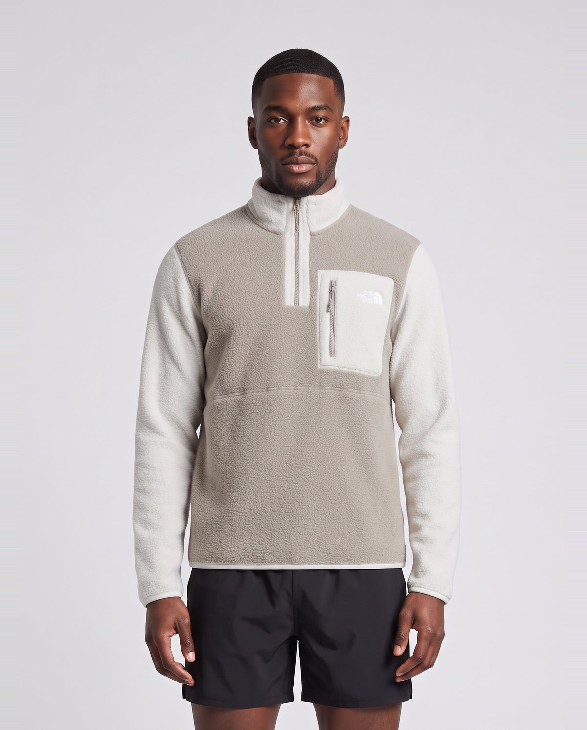 Men's The North Face Yumiori 1/4 Zip Fleece Stone Slab — on model