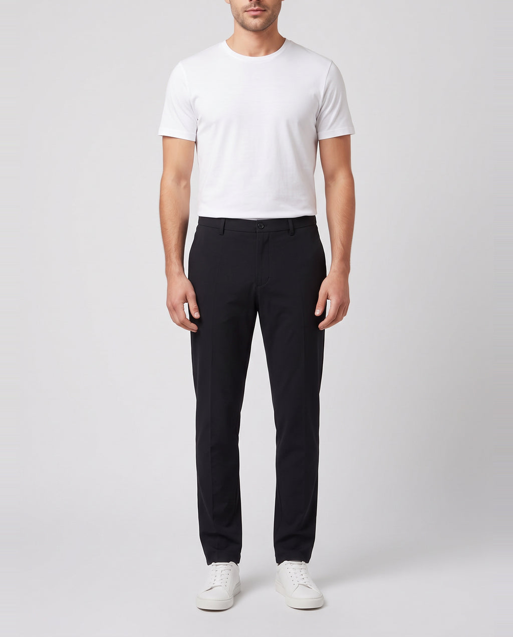 BOSS Green TR Commuter-Tapered Black Trousers — on model