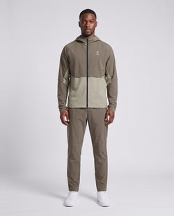 Men's On Running Core Jacket 1 Bark | Vetiver & Core Pants Tracksuit Set — on model