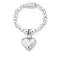 ChloBo heart ring with 2.5mm ball beads. Polished silver jewelry with a mini puffed heart charm detail.