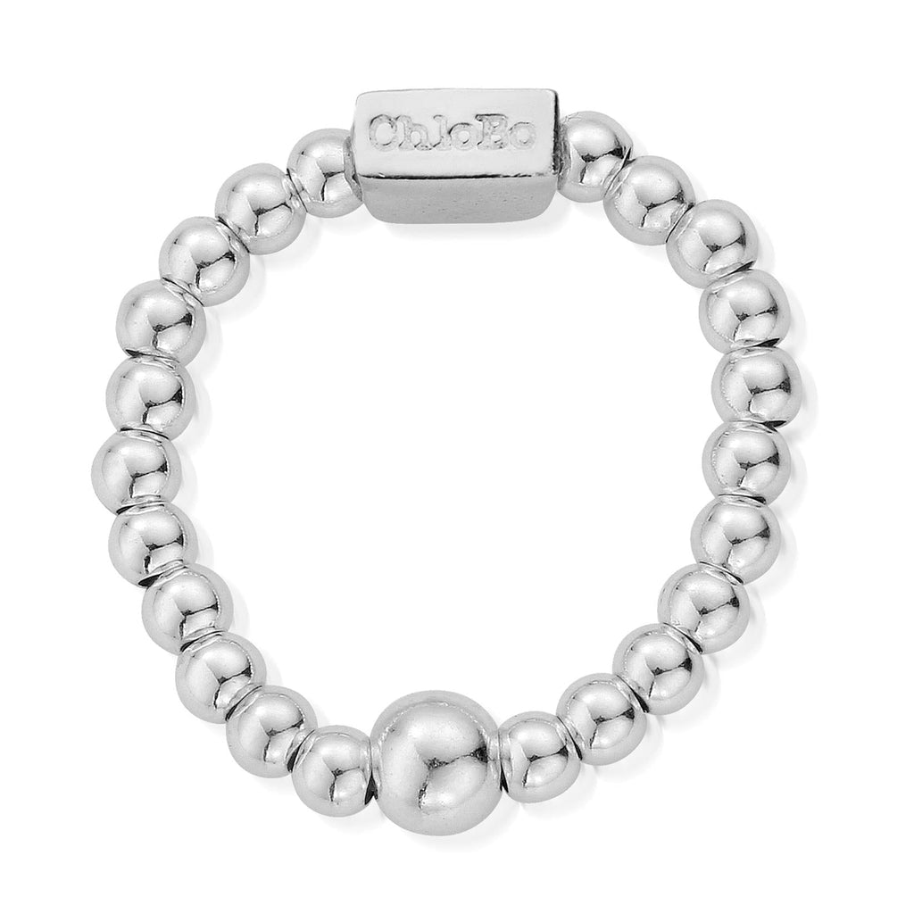 ChloBo sterling silver ring with 2.5mm balls, expandable design. On-image text: ChloBo.