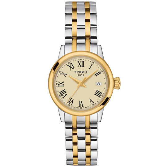 Tissot Ladies Two-Tone Classic Dream Ivory Roman Numeral Dial Bracelet Watch T1292102226300