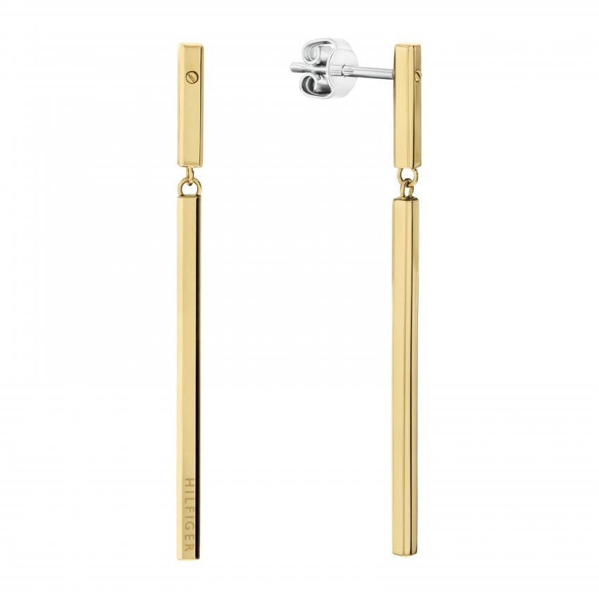 Tommy Hilfiger Ladies Linear Bar Drop Earrings Stainless Steel Gold Plated by Tommy Hilfiger