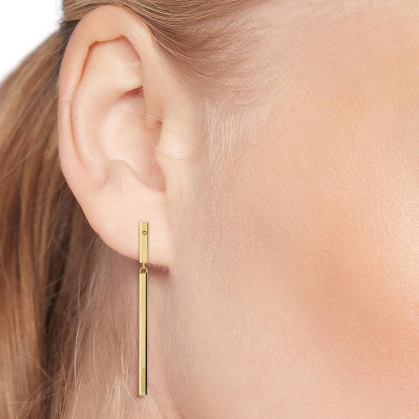 Tommy Hilfiger Ladies Linear Bar Drop Earrings Stainless Steel Gold Plated by Tommy Hilfiger