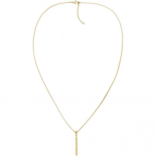 Tommy Hilfiger Ladies Linear Bar Pendant and Long Necklace Stainless Steel Gold Plated