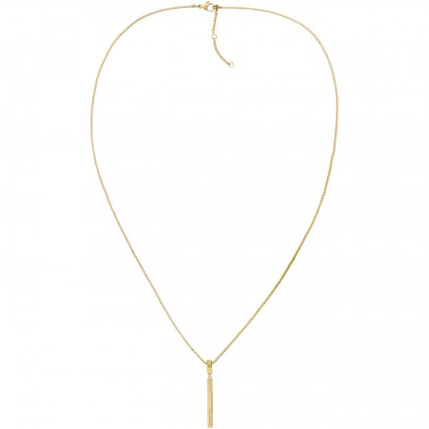 Tommy Hilfiger Ladies Linear Bar Pendant and Long Necklace Stainless Steel Gold Plated by Tommy Hilfiger