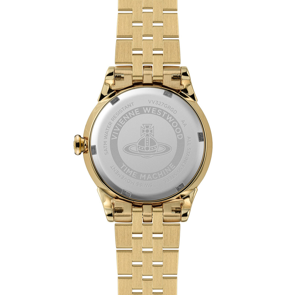 Back of gold plated Vivienne Westwood Wallace watch